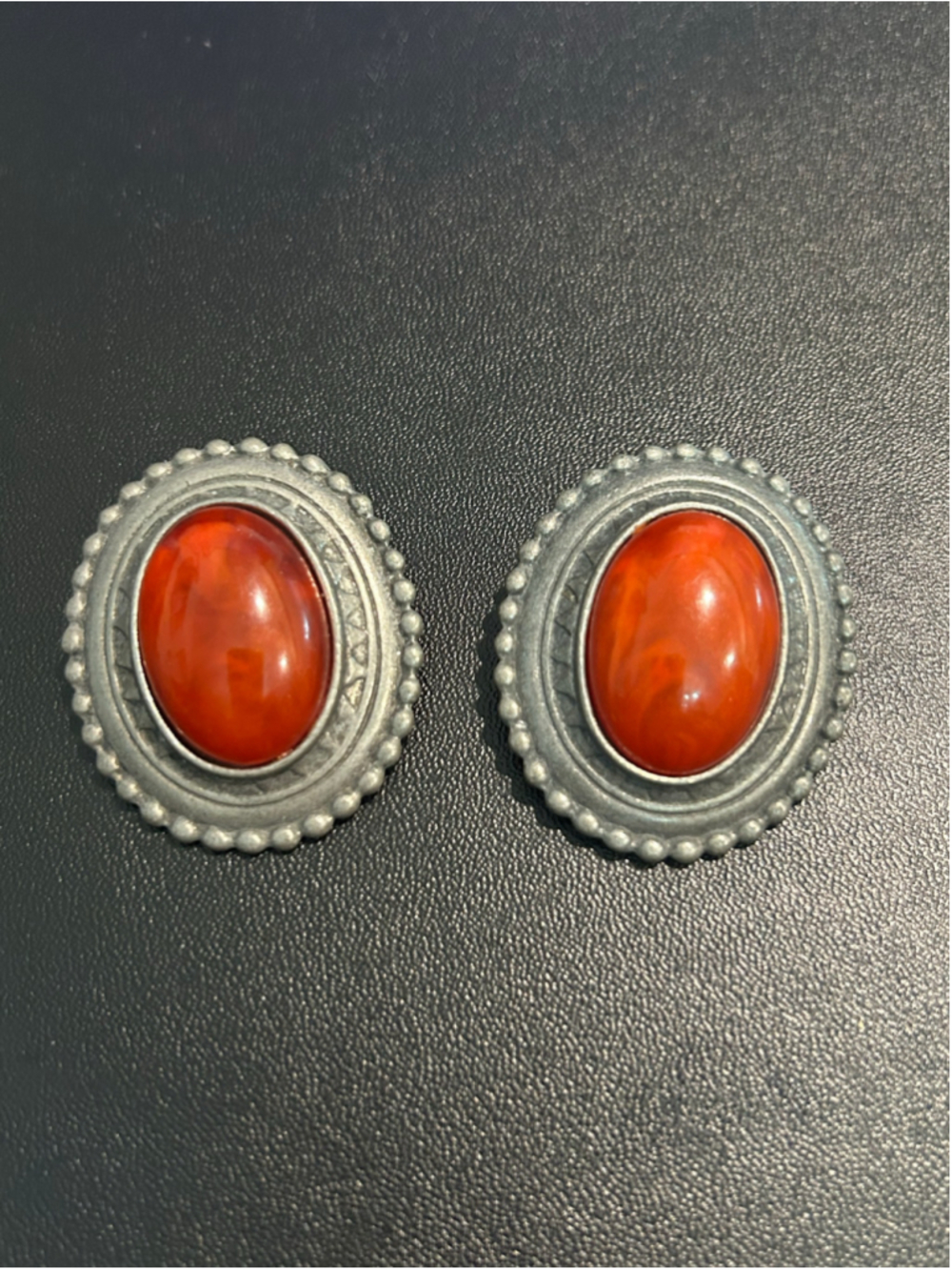 Women's Vintage BEN AMUN Pewter tone and Lucite Clip On Earrings
